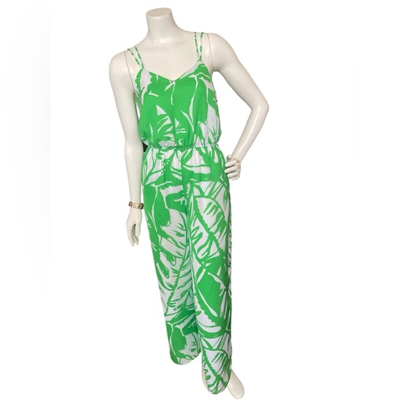New Lilly Pulitzer Jumpsuit Women Green White Tropical Fully Lined With PocketXS - Picture 2 of 16